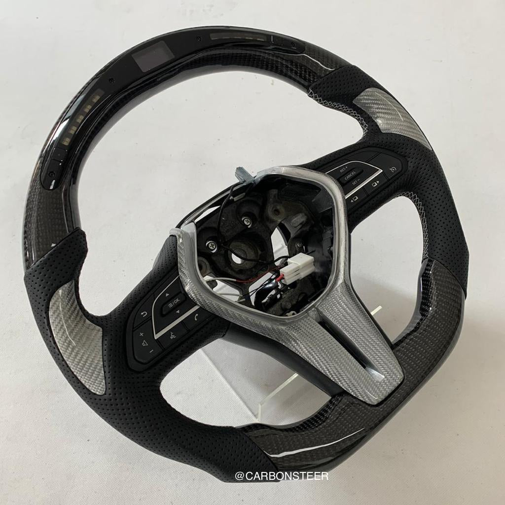 thumbnail image 2 of Infiniti Q50 Carbon Fiber Steering Wheel – White Accents, Leather & Carbon (38cm, 6-Month Warranty) 2 of 3