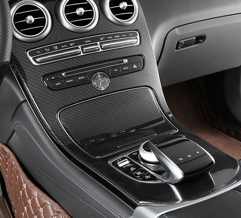 Front Center Console Cover For Mercedes-Benz C-Class & GLC (2015-2020) - Chrome Silver